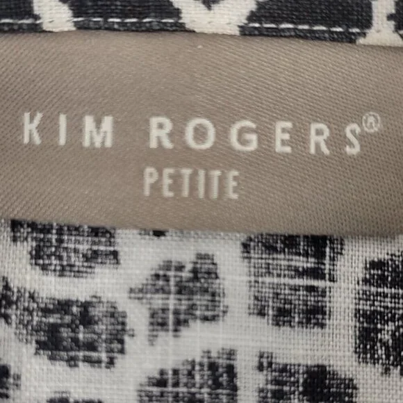 Kim Rogers Petite 100% Linen Black White Pattern Button Down Shirt Size PS - Picture 9 of 11
